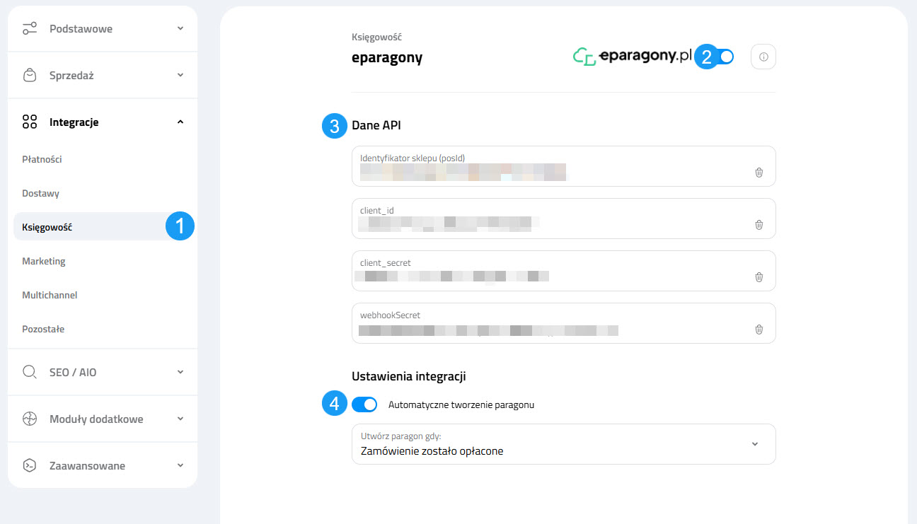 Selesto - ustawienia integracji eparagony