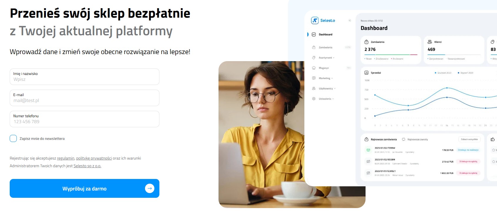 Widok formularza kontaktowego na stronie Selesto