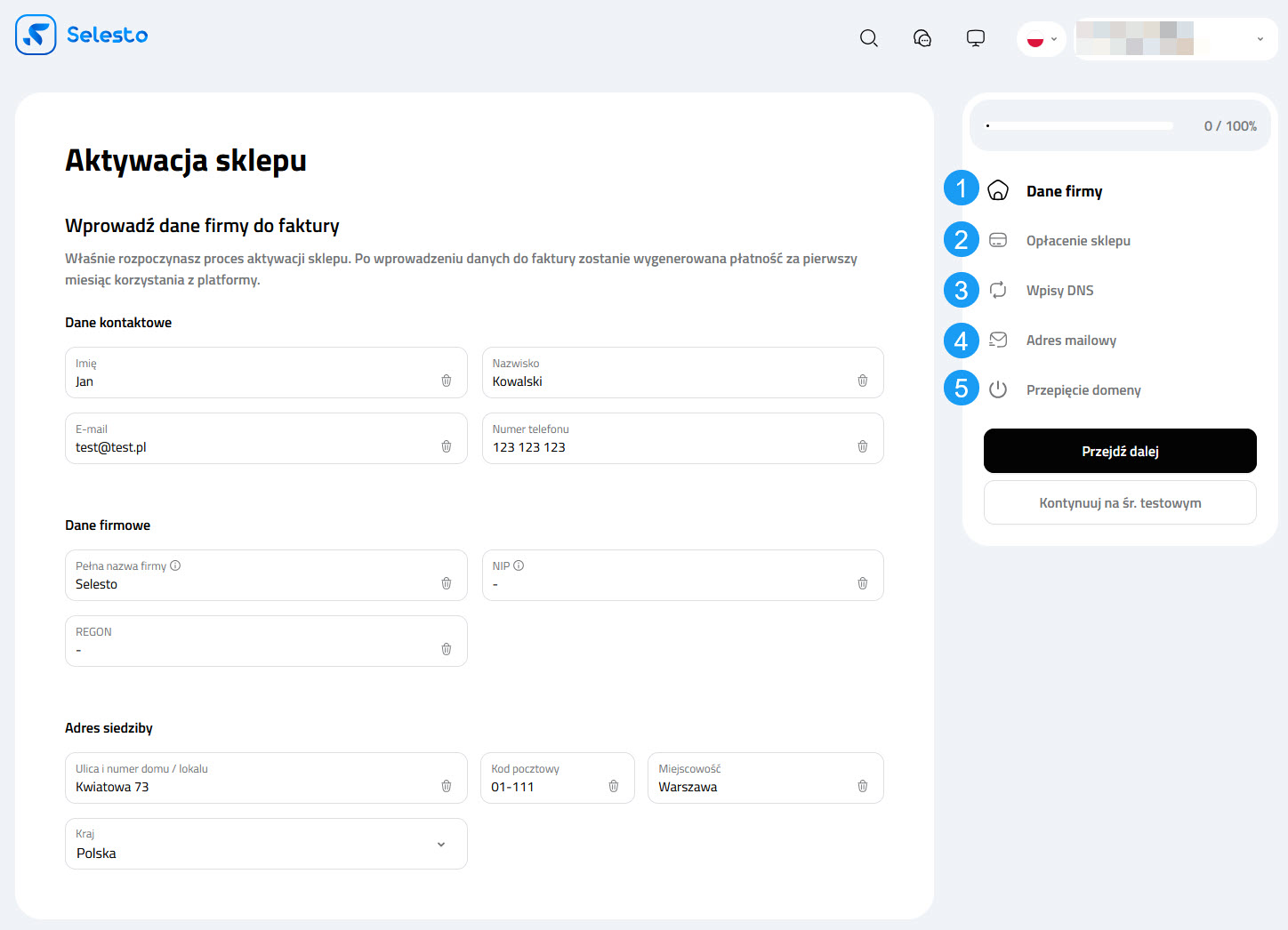 Selesto Rezygnacja ze sklepu