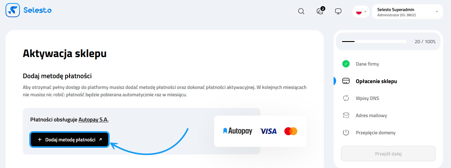 Selesto - podpięcie domeny, opłacenie sklepu