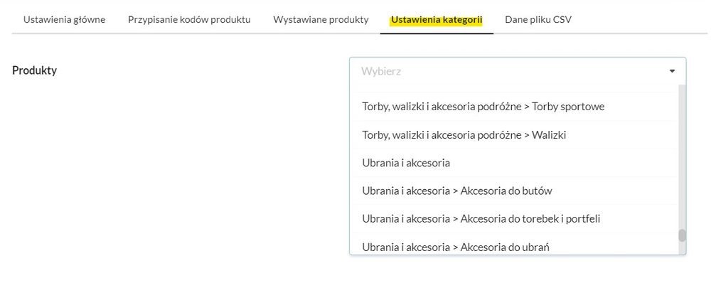 wybierz kategorie z listy