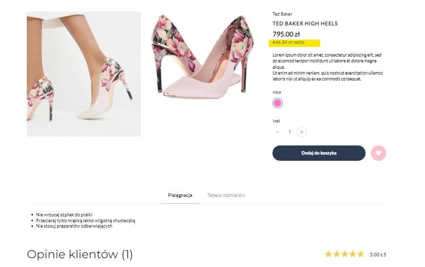 widok ceny na karcie produktu