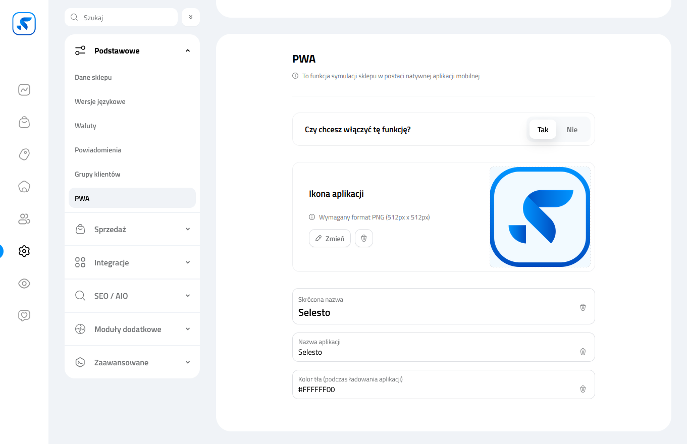 Ustawienie PWA na platformie Selesto