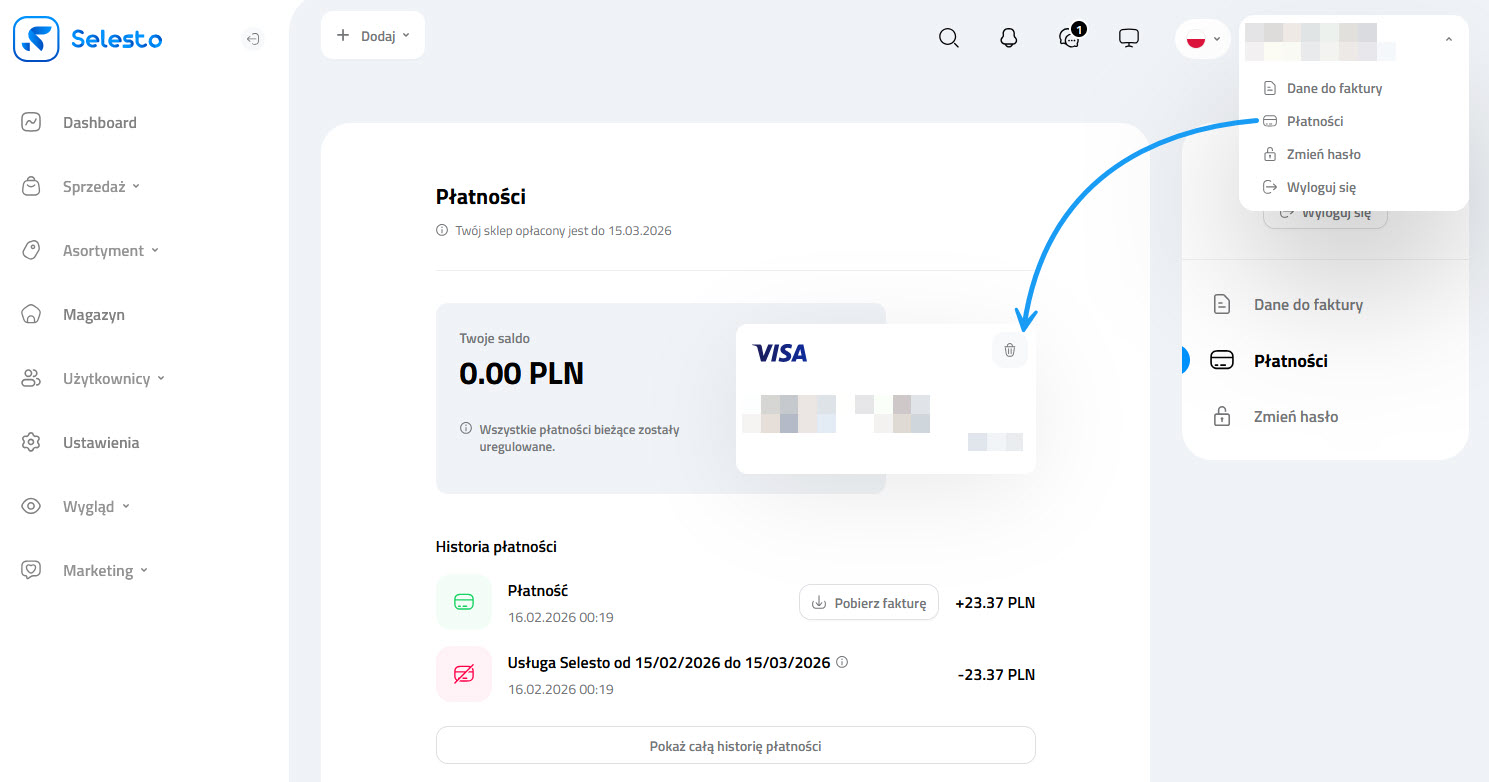 Selesto Rezygnacja ze sklepu