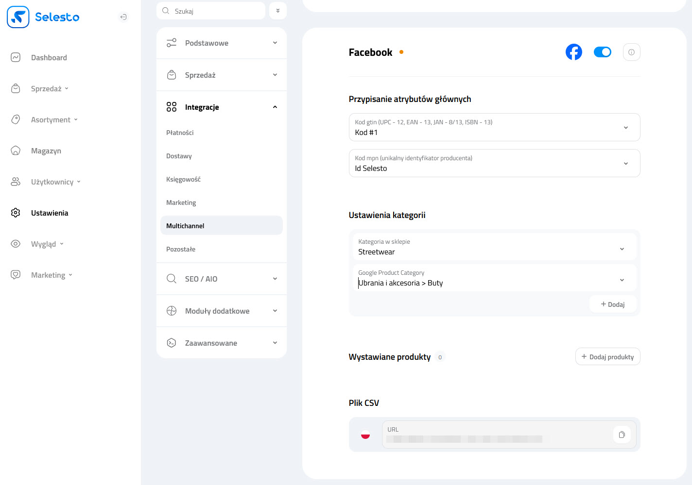 Panel ustawień w panelu administracyjnym