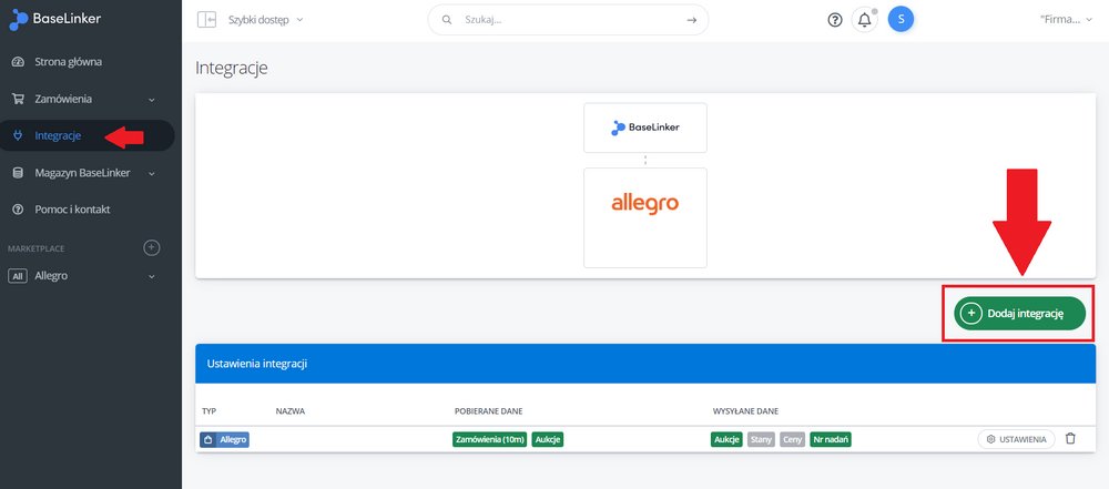 Ustawienia Selesto - integracja z Base