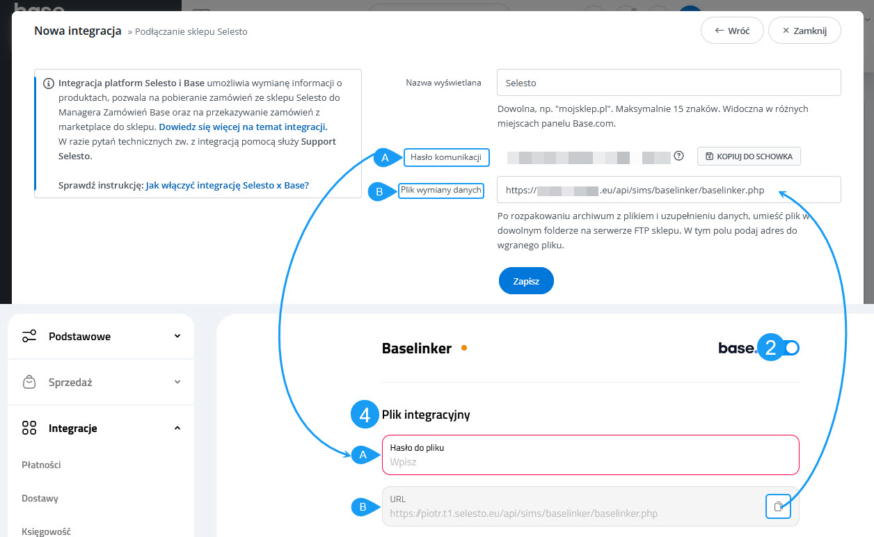 Ustawienia Selesto - integracja z Base
