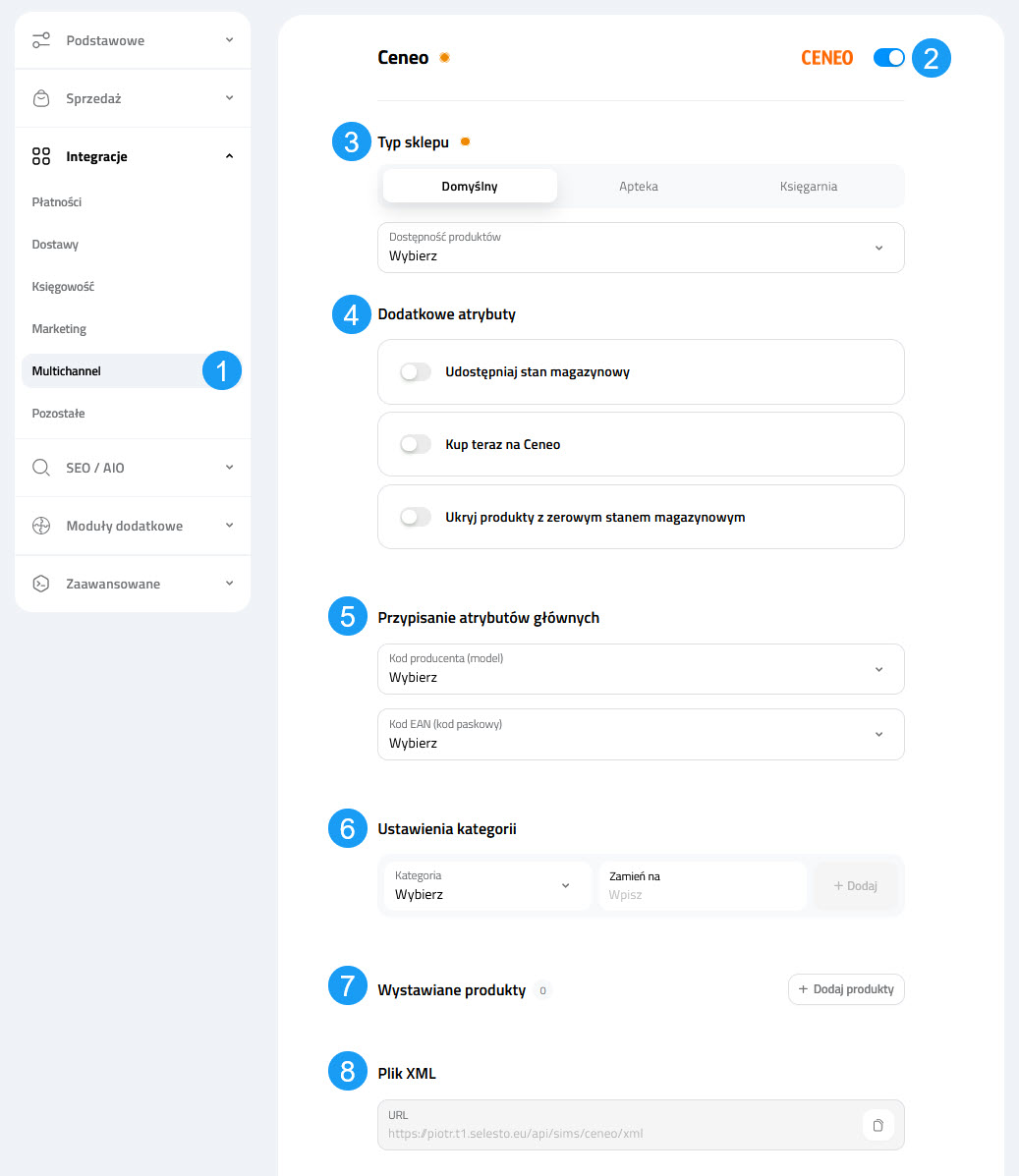 Selesto - ustawienia integracji z Ceneo