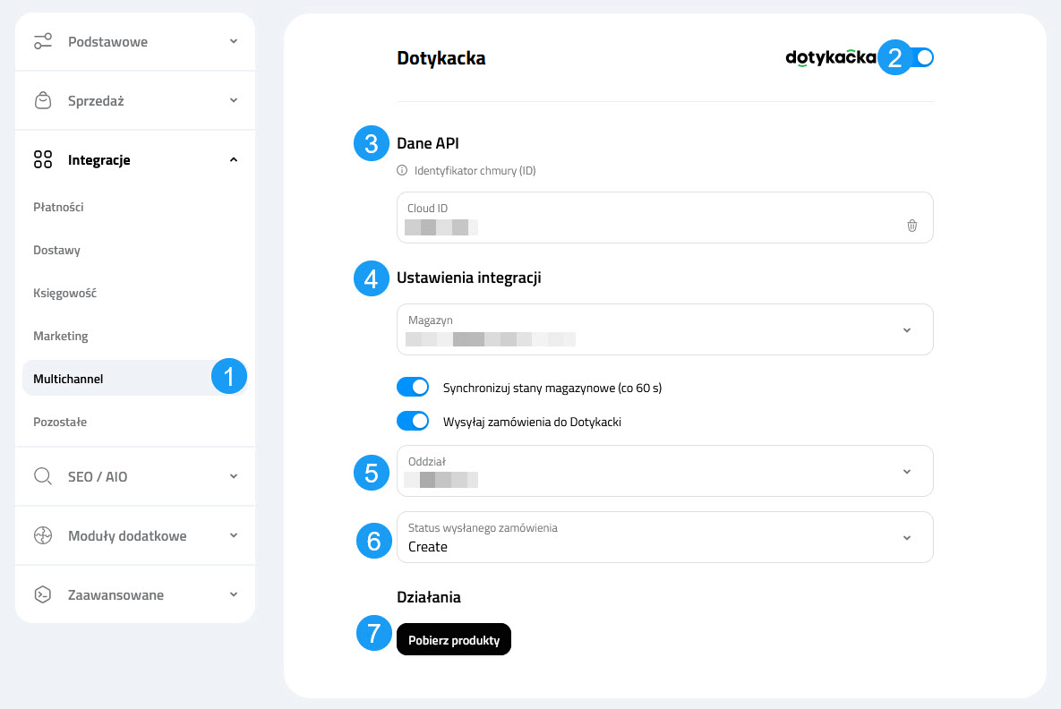 Ustawienia integracji Selesto Multichannel - Dotykacka