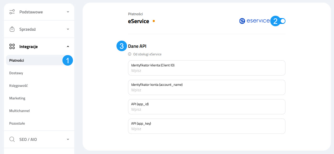Selesto - ustawienia integracji eService