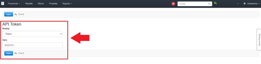 Selesto - integracja z Fakturowania - generowanie tokenu