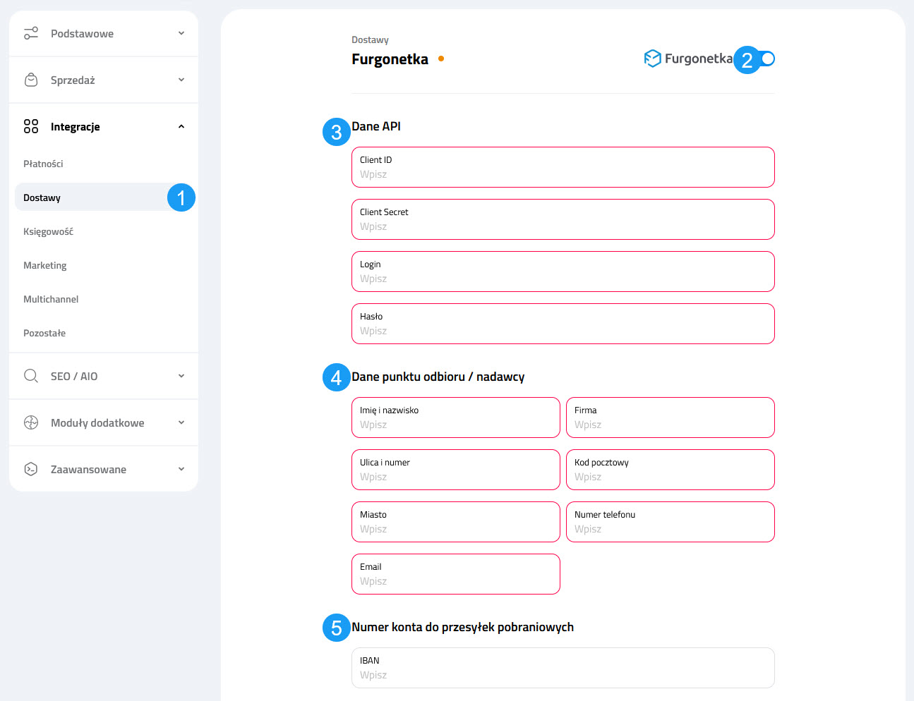 Selesto - ustawienia integracji Furgonetka