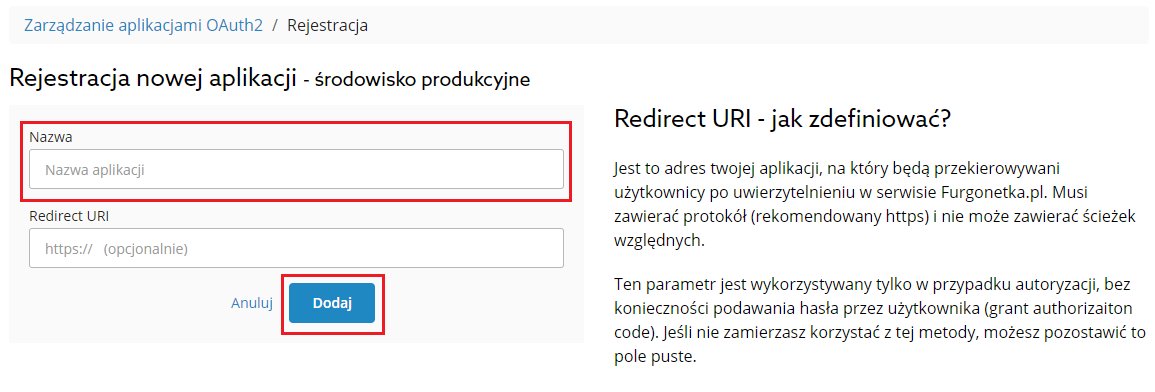Selesto - integracja z Furgonetka - rejestracja nowej aplikacji