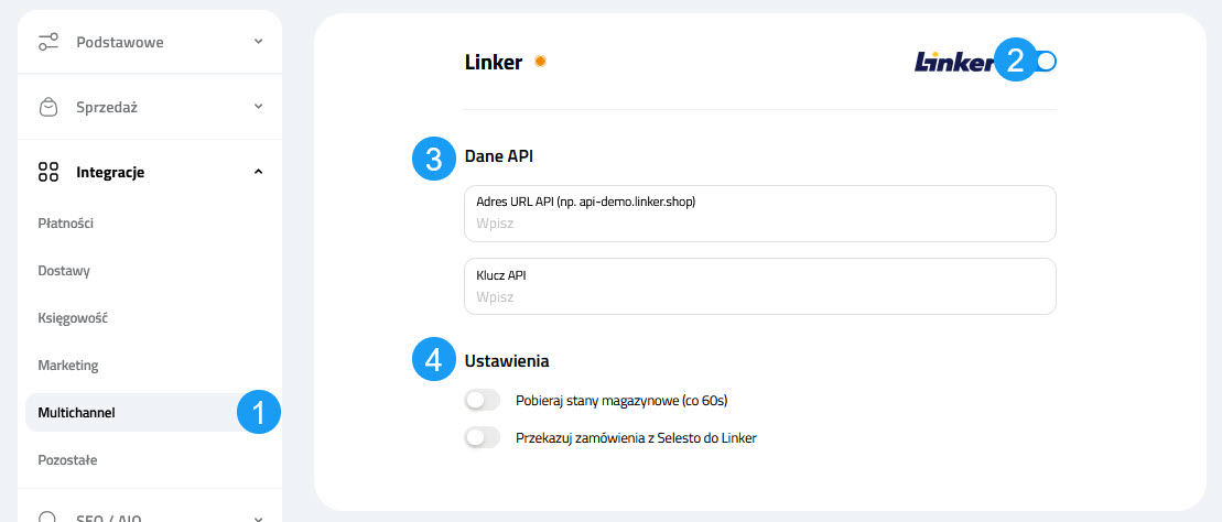 Selesto - ustawienia integracji Linker