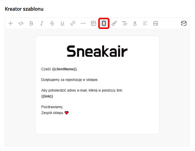 Podgląd szablonu w wersji mobilnej