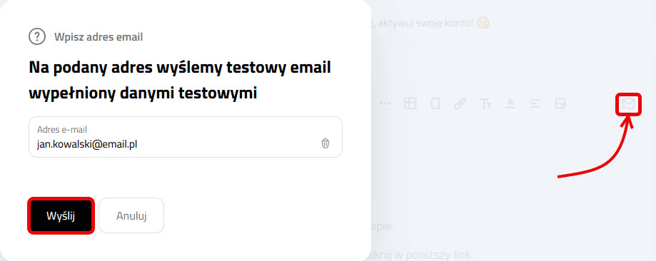 Testowanie szablonu powiadomień