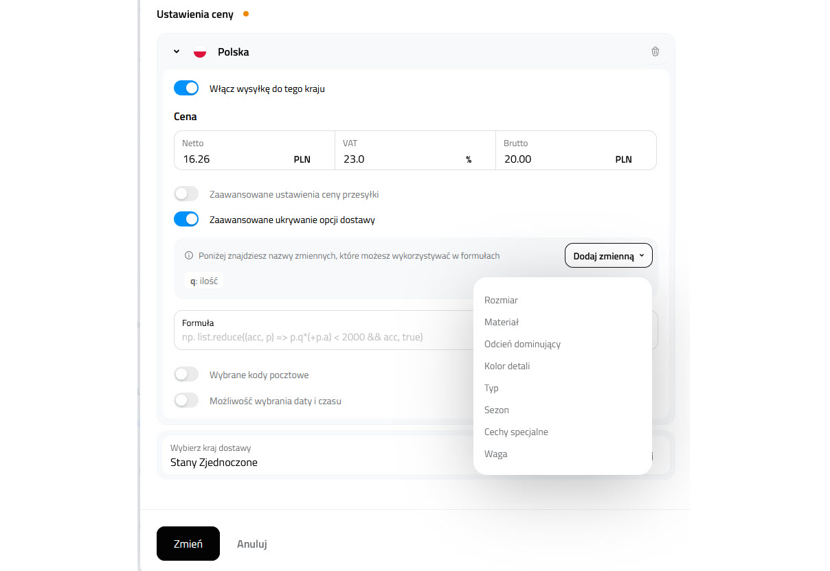 Selesto - zaawansowane ukrywanie opcji dostawy