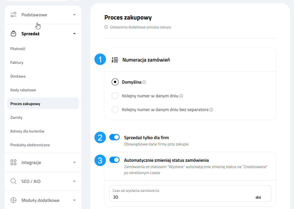 Konfiguracjia opcji procesu zakupowego w Selesto