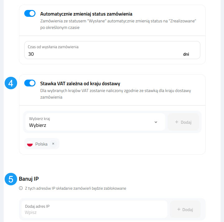 Konfiguracjia opcji procesu zakupowego w Selesto