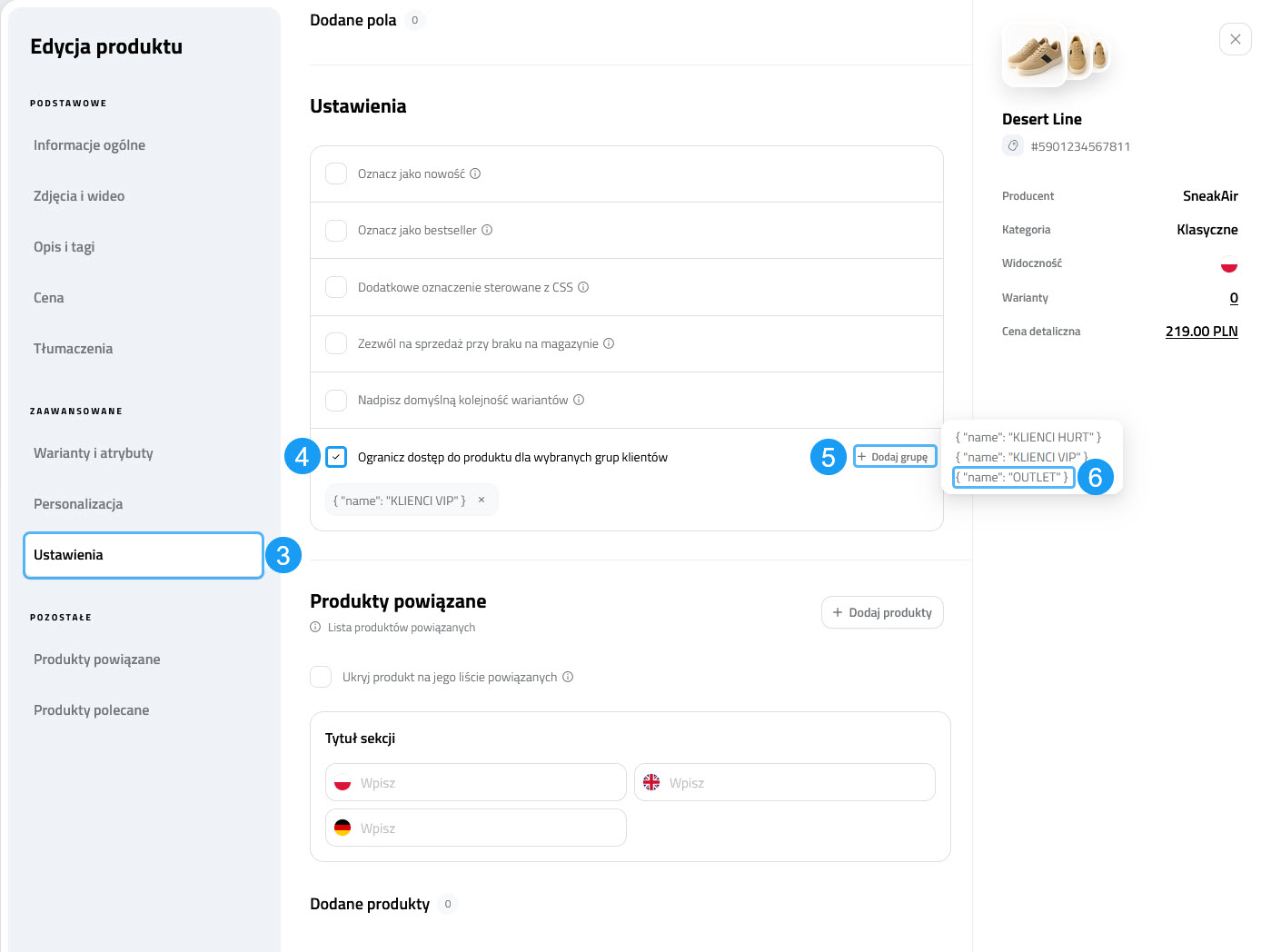 Zastosowanie grup klientów - wybór grup dla produktu