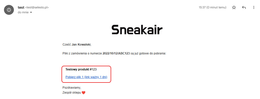 Kreator szablonu - wygląd tabeli zamówienia w mailu