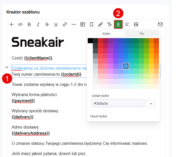Ustawienia koloru tekstu