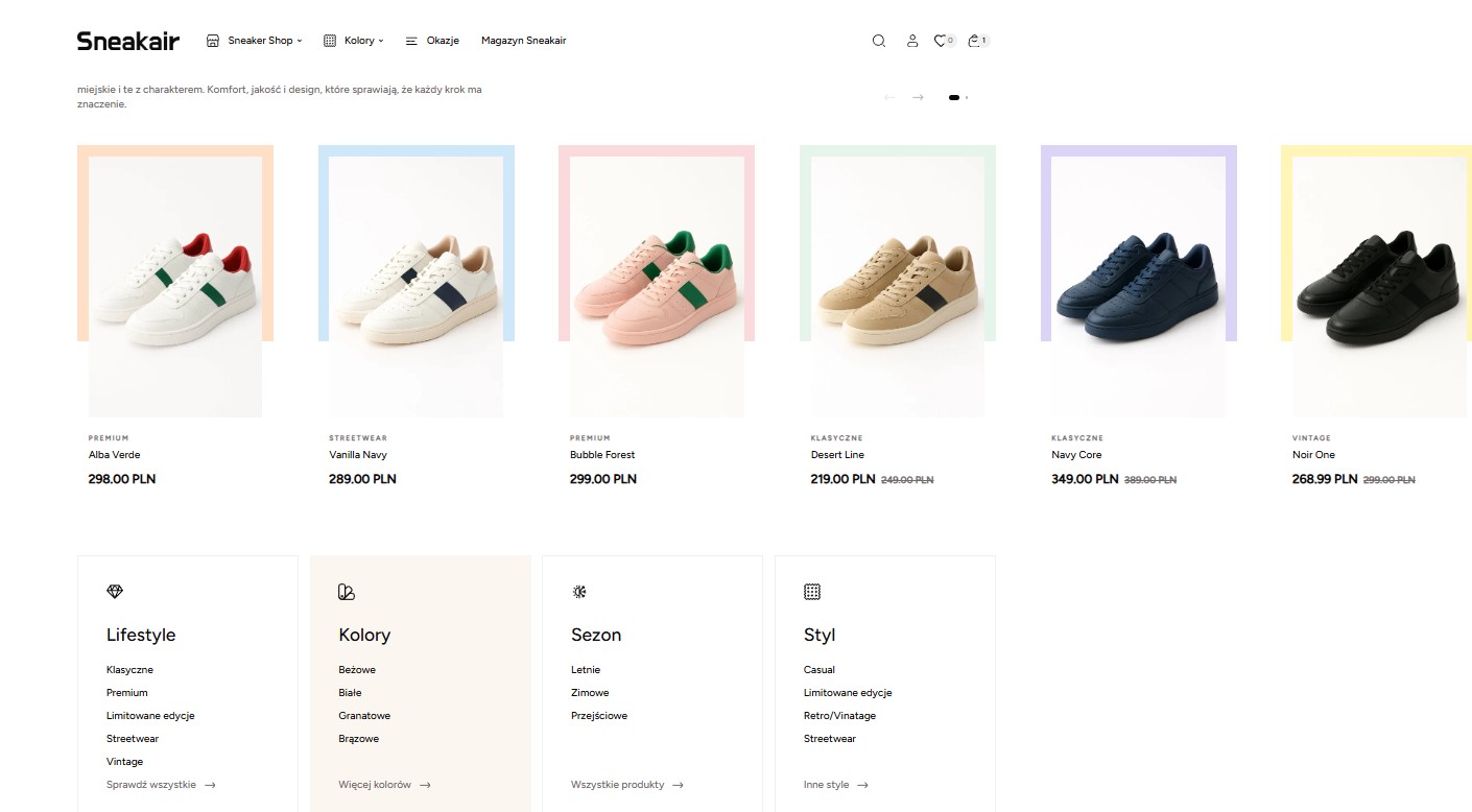 Widok produktów w sklepie internetowym