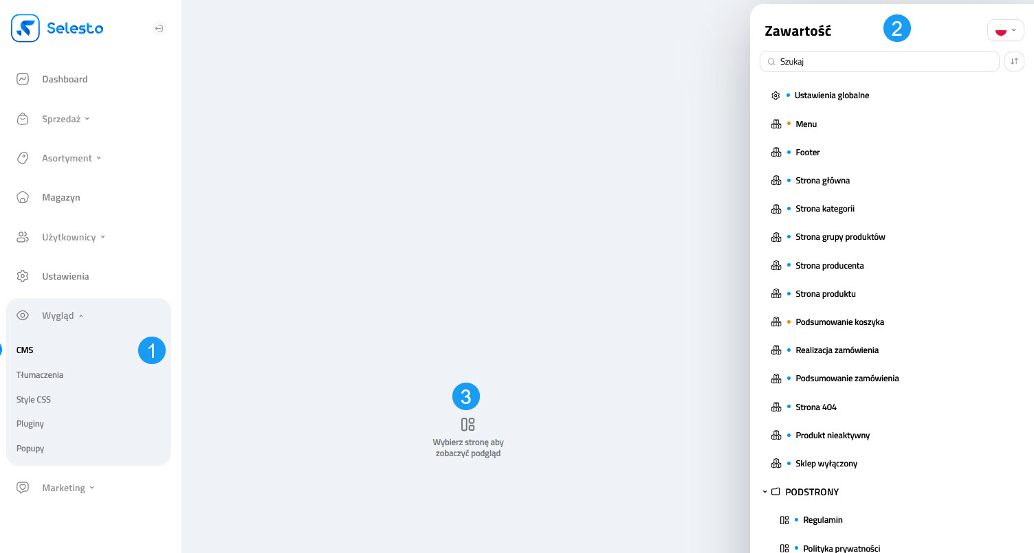 Wygląd Selesto - CMS