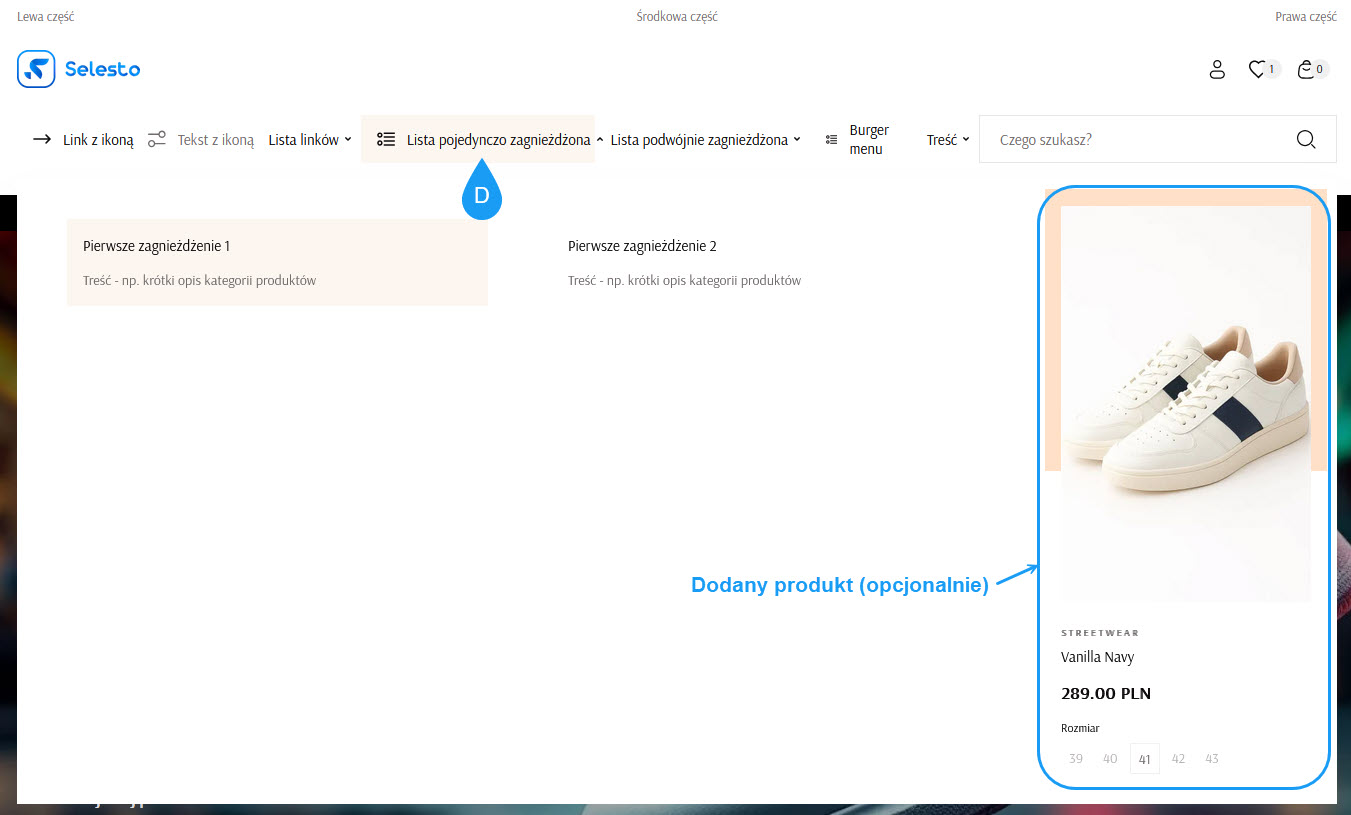 Selesto Wygląd - CMS - Menu - Lista pojedynczo zagnieżdżona