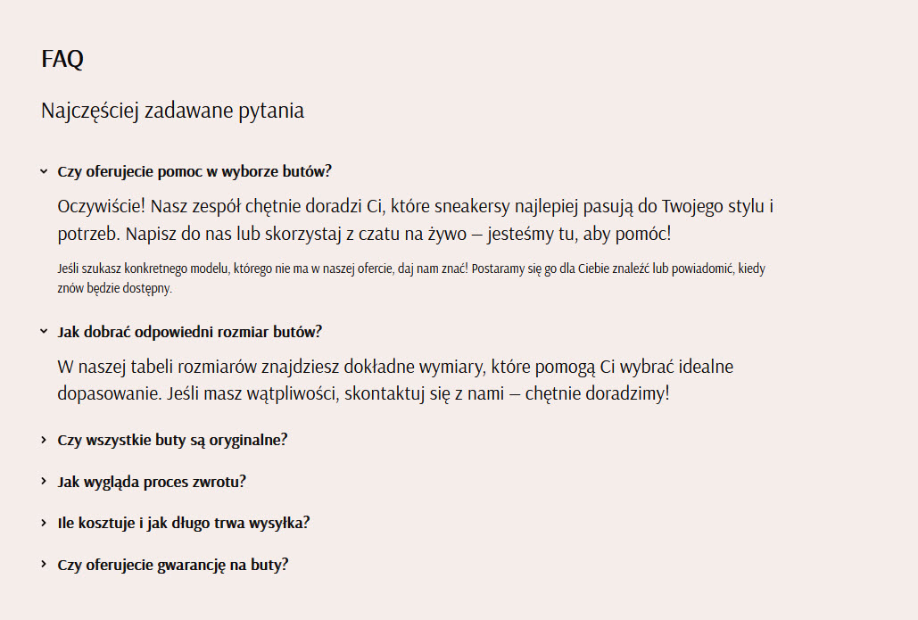 Selesto - opis sekcji FAQ