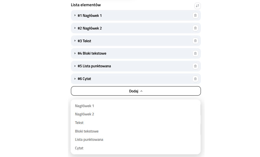 Selesto - przykład sekcji "Niestandardowa sekcja tekstowa"