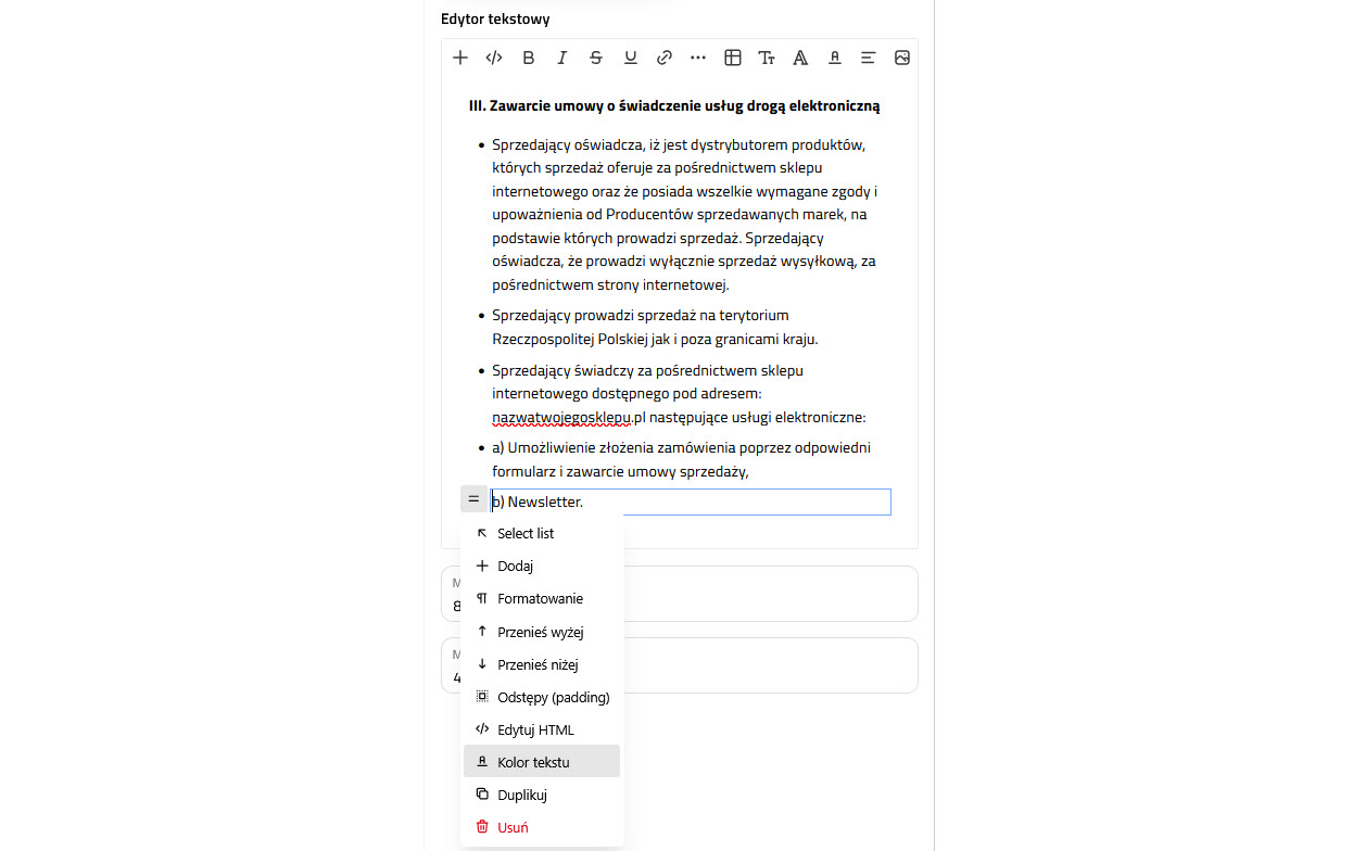 Selesto - sekcja tekstowa