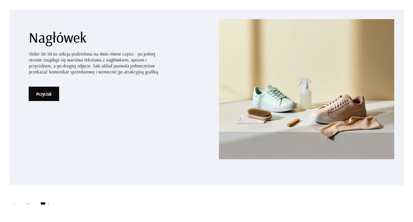 Selesto - przykład sekcji Slider 50-50