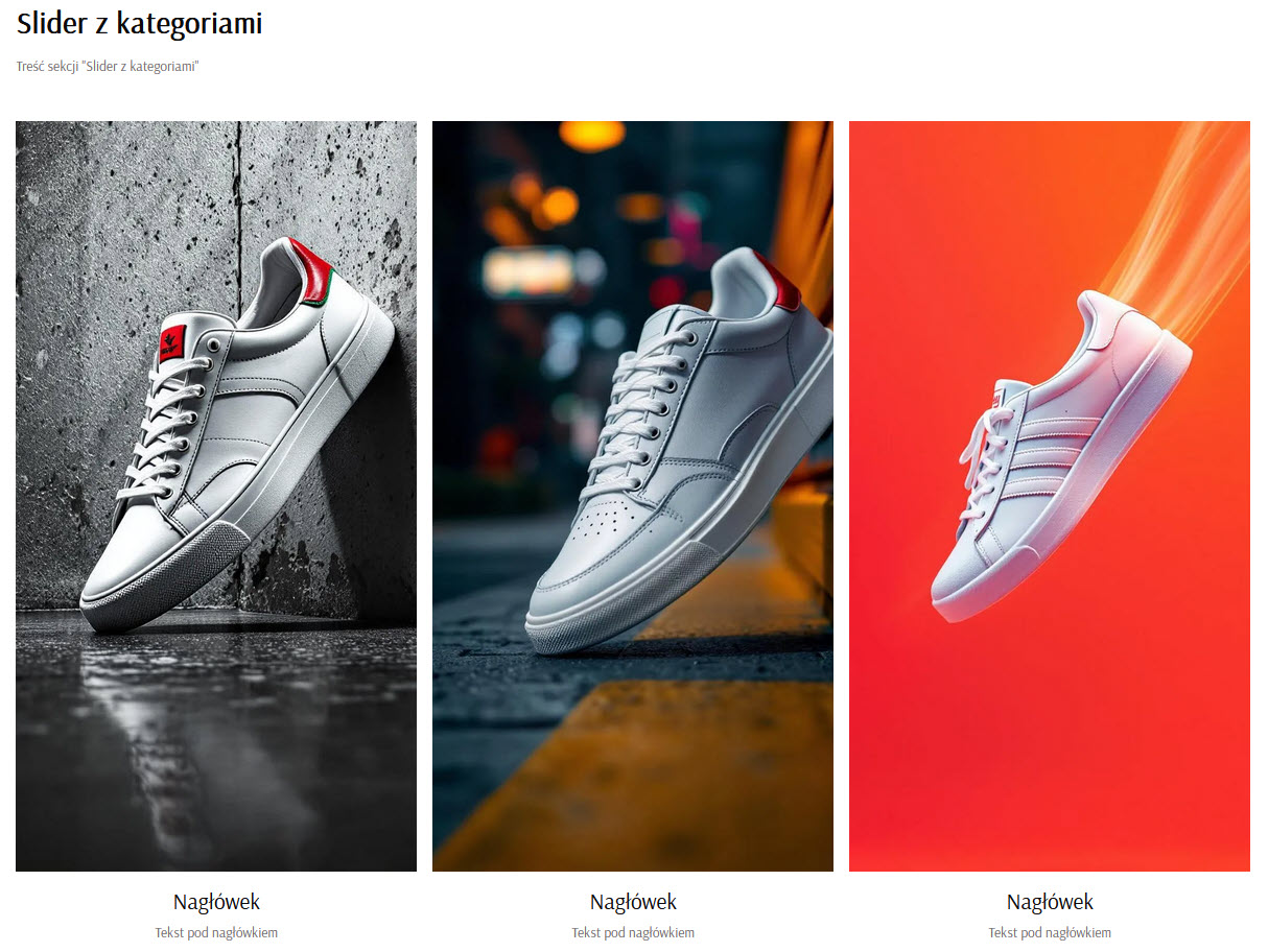 Selesto - przykład sekcji "Slider z kategoriami"