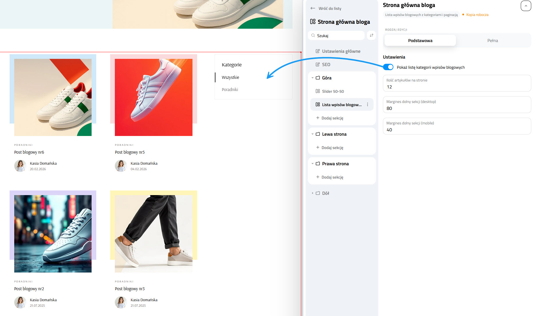Selesto - Lista wpisów blogowych z kategoriami i paginacją