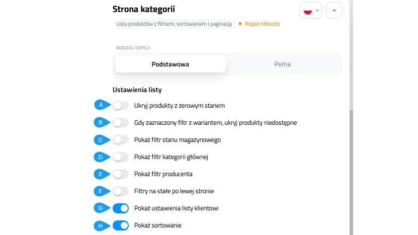 Selesto - Strona kategorii - sekcja Lista produktów z filtrami, sortowaniem i paginacją