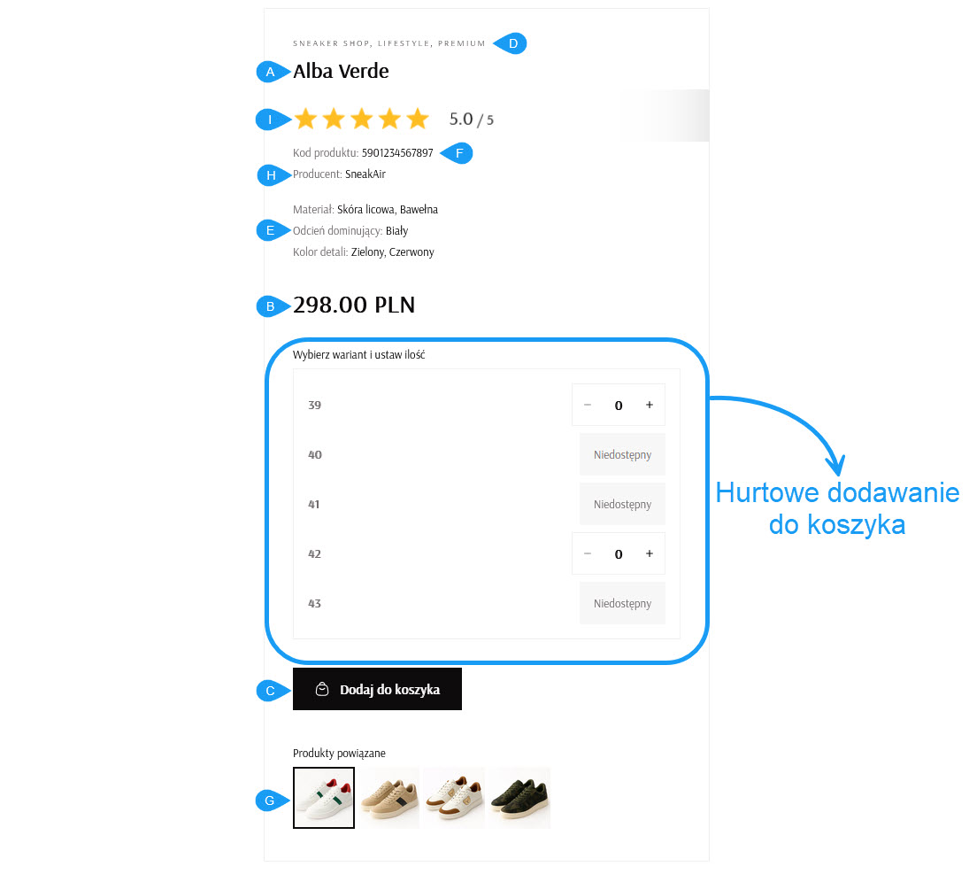 Selesto - CMS - opcje sekcji "Dodaj produkt do koszyka"