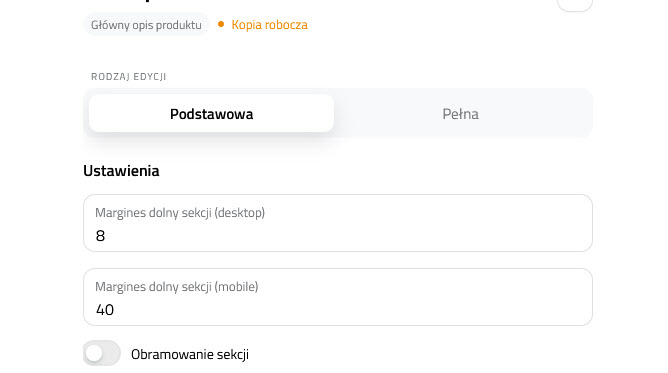 Selesto - ustawienia sekcji "Główny opis produktu"