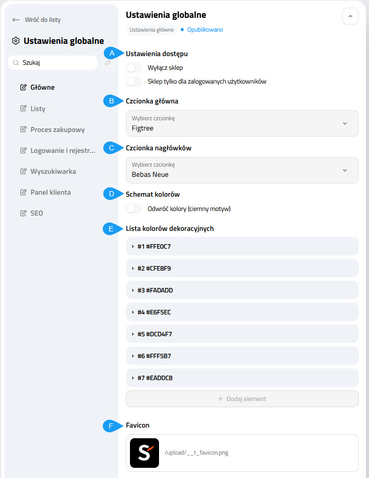 Wygląd Selesto - CMS - Ustawienia globalne - Główne