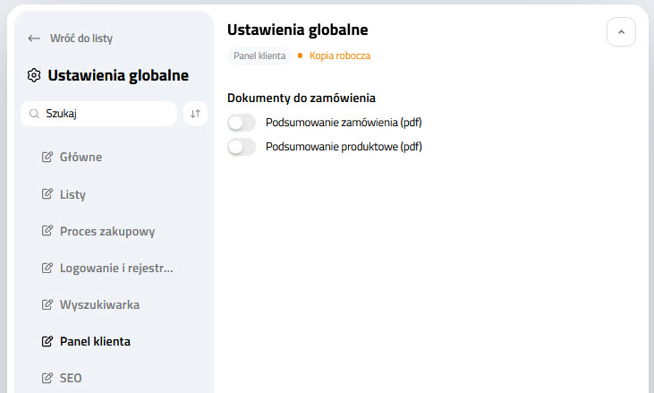 Selesto - Wygląd - CMS - Ustawienia globalne panelu klienta